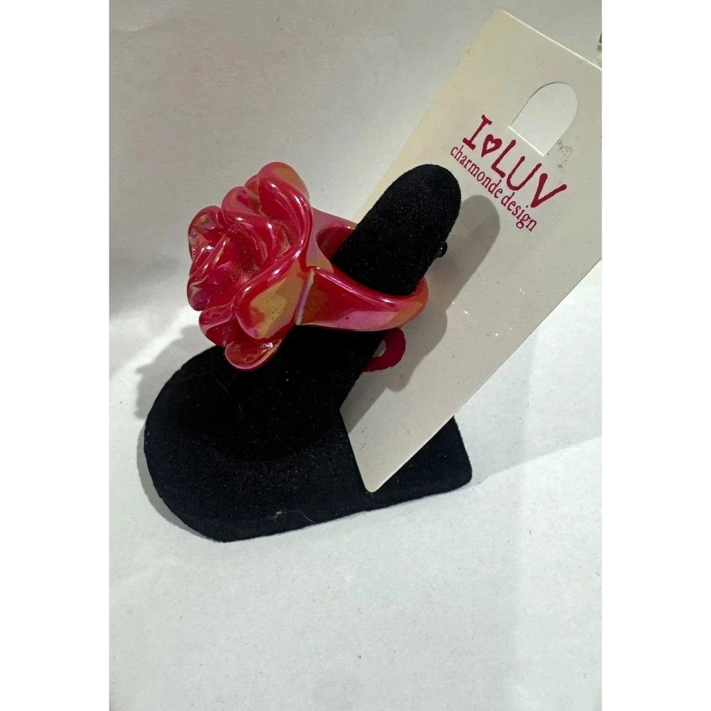 I LUV Charmonde Red Rose Flower Statement Ring Size 7 CH-6R04-002AM